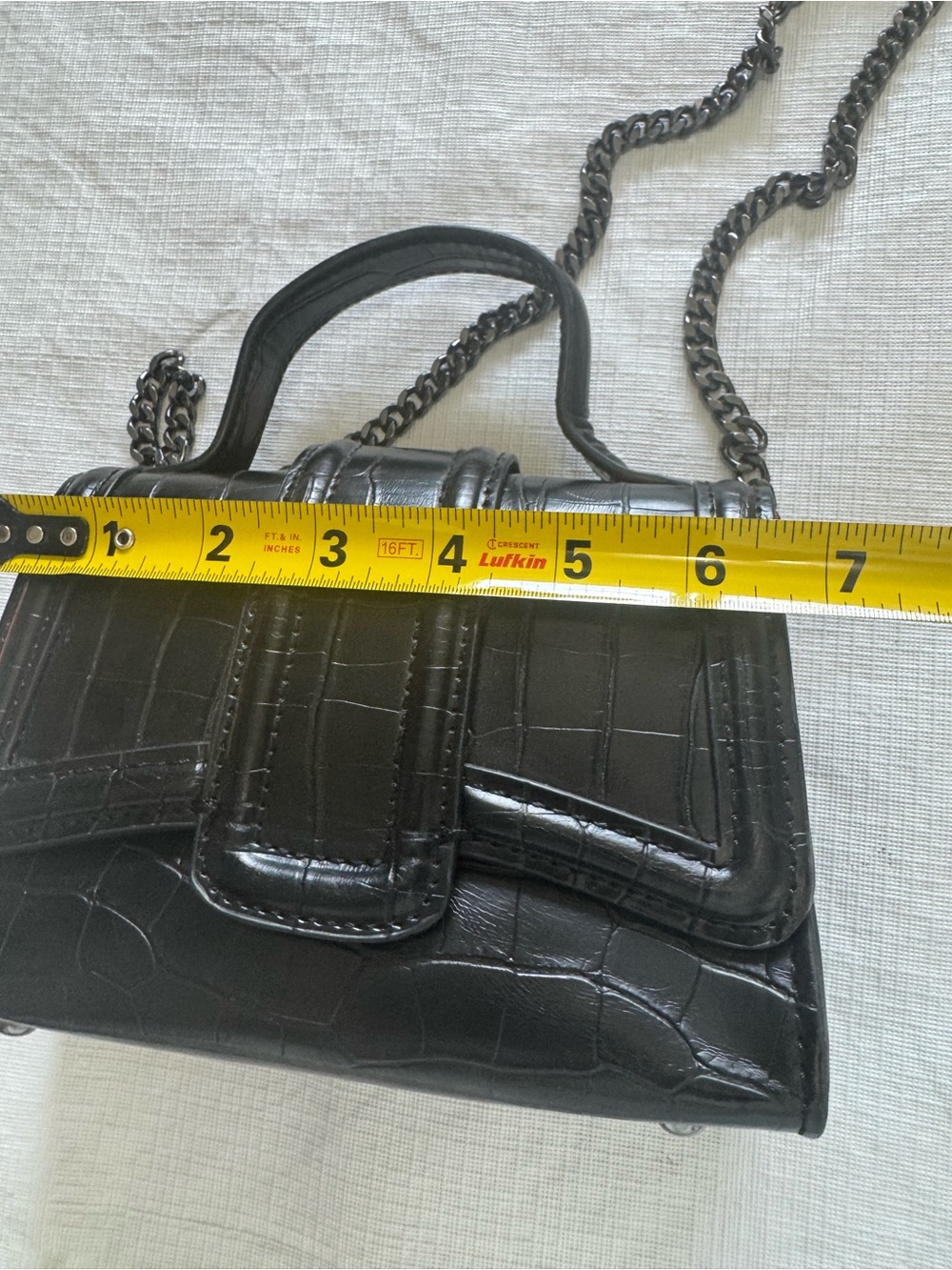 Zara Mini City Black Croc-Embossed Top Handle Shoulder Bag - Picture 8 of 12